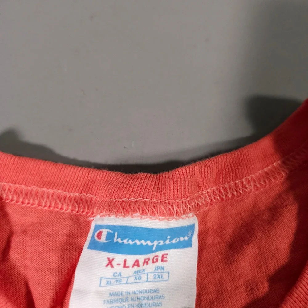Champion T-Shirt Mens XL Pink Big C Chenille Logo Patch Short Sleeve Tee - Picture 3 of 6